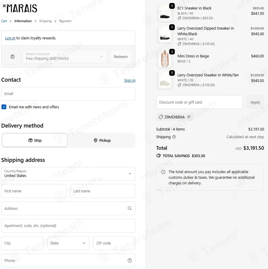 MARAIS Australia coupon code: 10% off with Z9MDIBBXA. Tested and valid as 3 months ago.