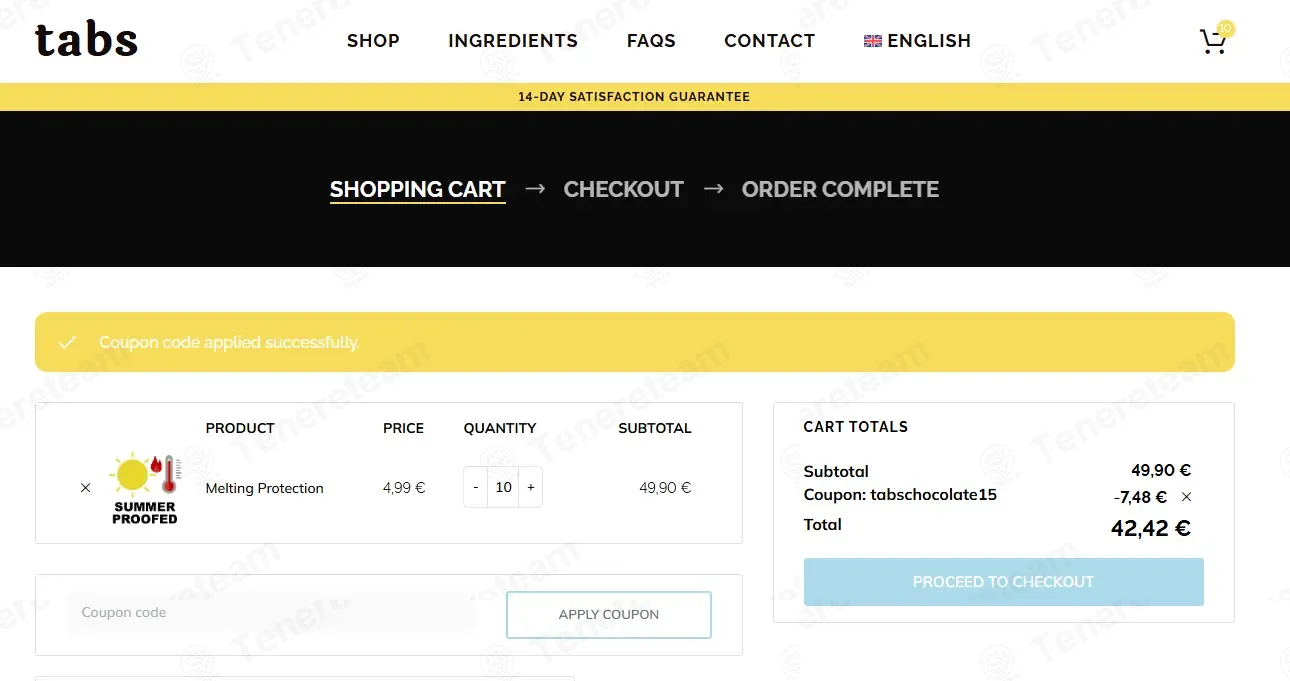 Tabs Chocolate EU coupon code: 15% off with TABSCHOCOLATE15. Tested and valid as 1 week ago.