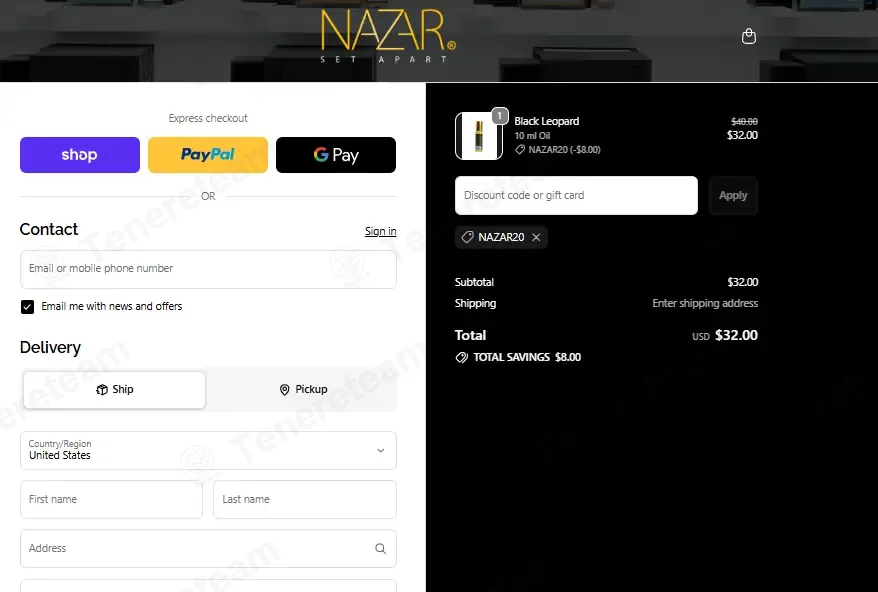 Nazar Fragrances coupon code: 20% off with NAZAR20. Tested and valid as 1 month ago.