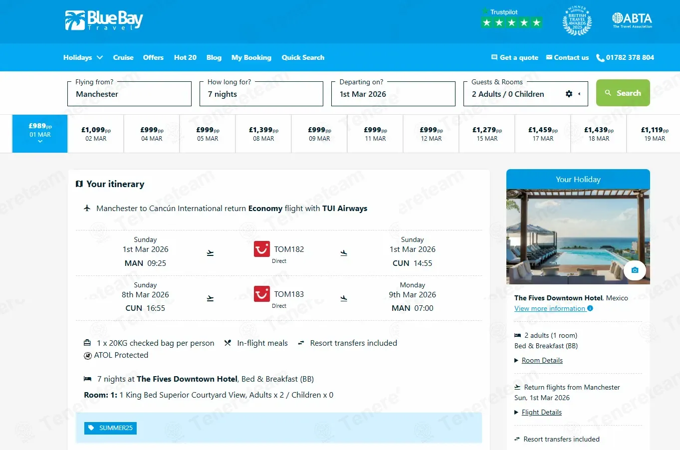 Blue Bay Travel coupon code: £125 off with SUMMER25. Tested and valid as 3 months ago.