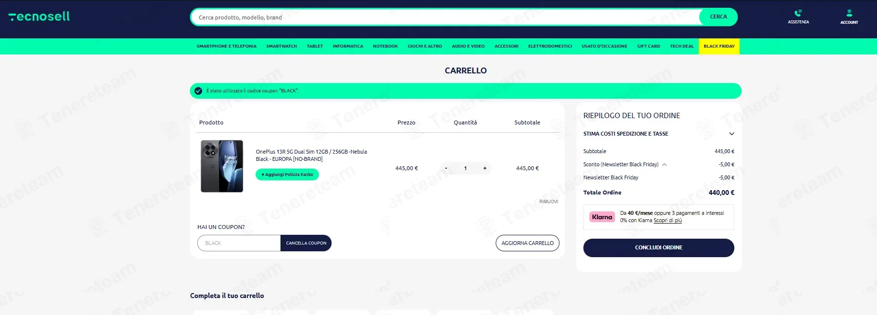Tecnosell coupon code: €5 off with BLACK. Tested and valid as 4 months ago.