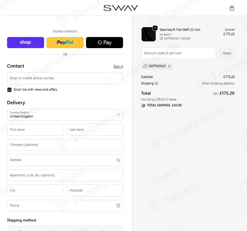SWAY Hair Extensions coupon code: 20% off with SAFFRON20. Tested and valid as 1 week ago.