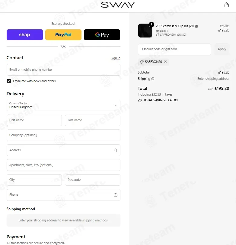 SWAY Hair Extensions coupon code: 20% off with SAFFRON20. Tested and valid as 1 week ago.
