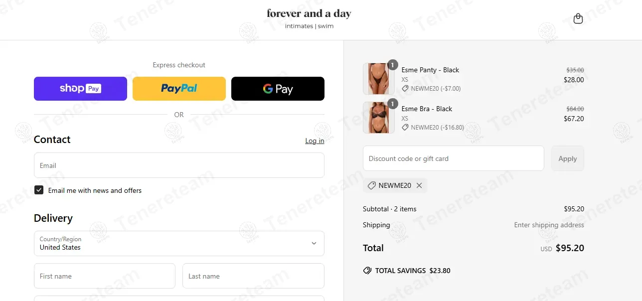 Forever and a day intimates coupon code: 20% off with NEWME20. Tested and valid as 1 year ago.