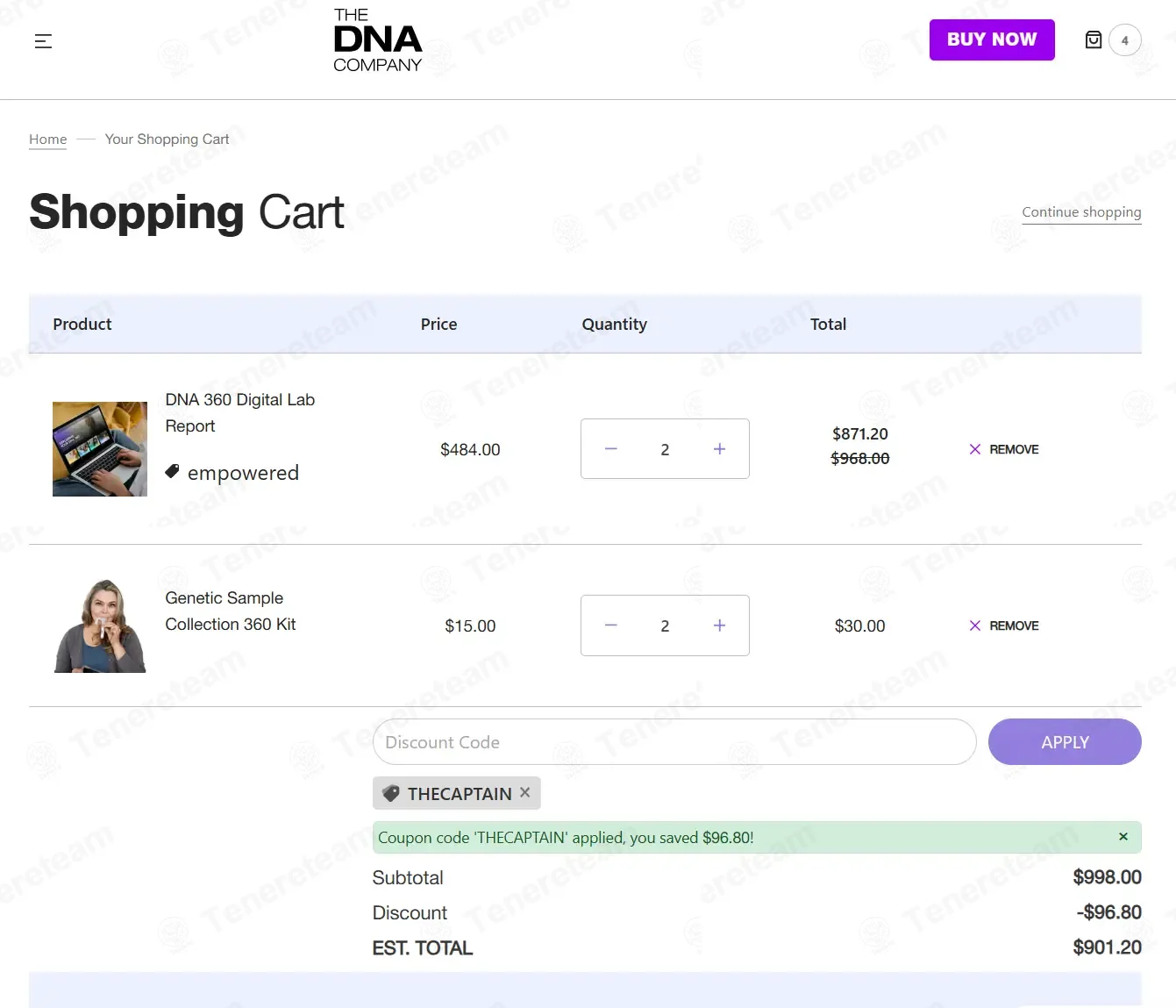 The DNA Company coupon code: 10% off with THECAPTAIN. Tested and valid as 8 months ago.