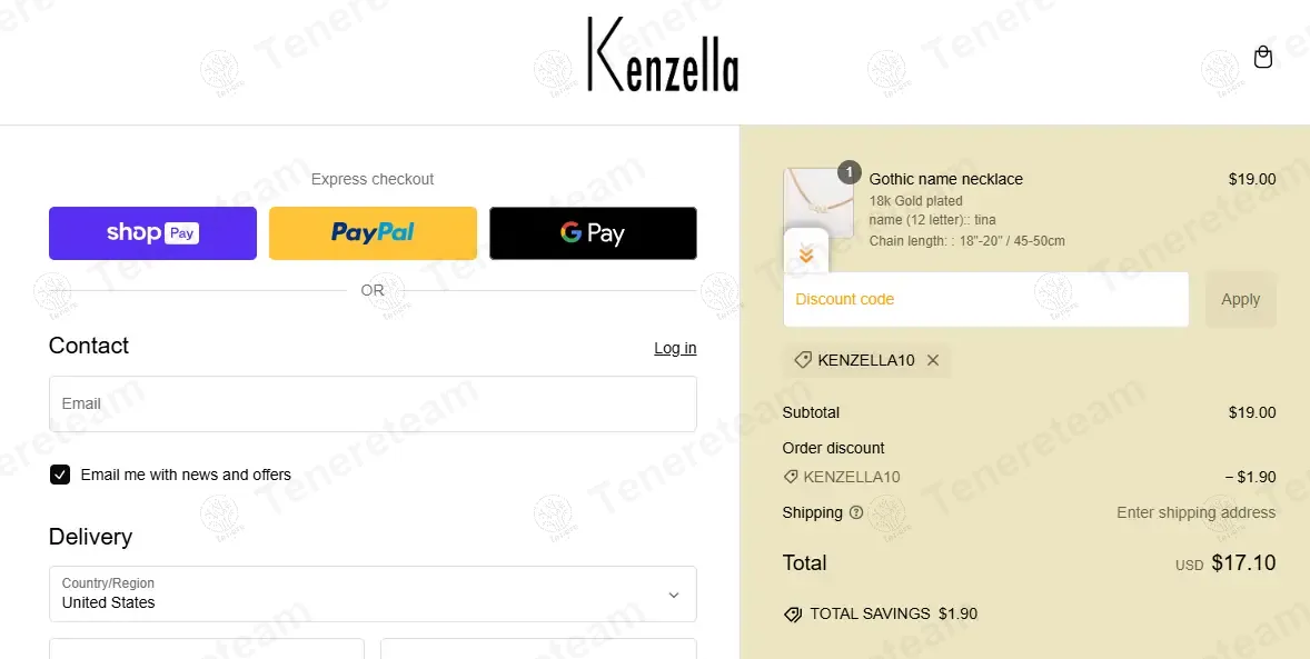 Kenzella coupon code: 10% off with KENZELLA10. Tested and valid as 1 year ago.