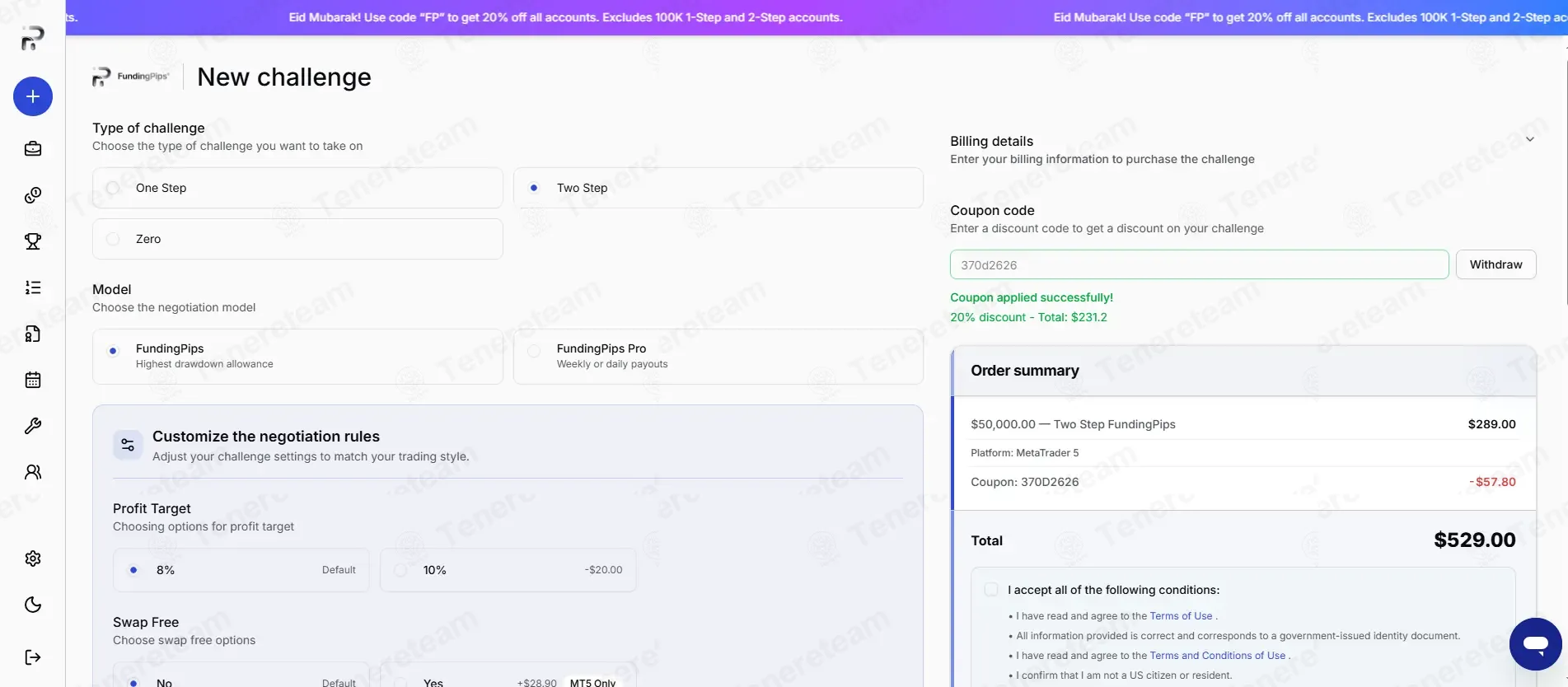 Funding Pips coupon code: 20% off with 370d2626. Tested and valid as 2 months ago.