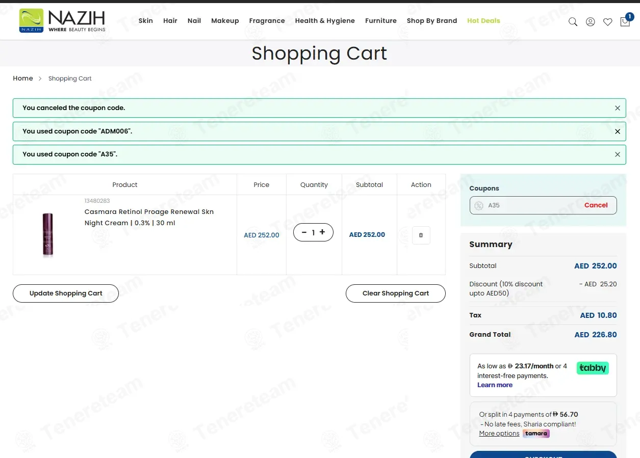 Nazih UAE coupon code: 10% off with A35. Tested and valid as 5 months ago.