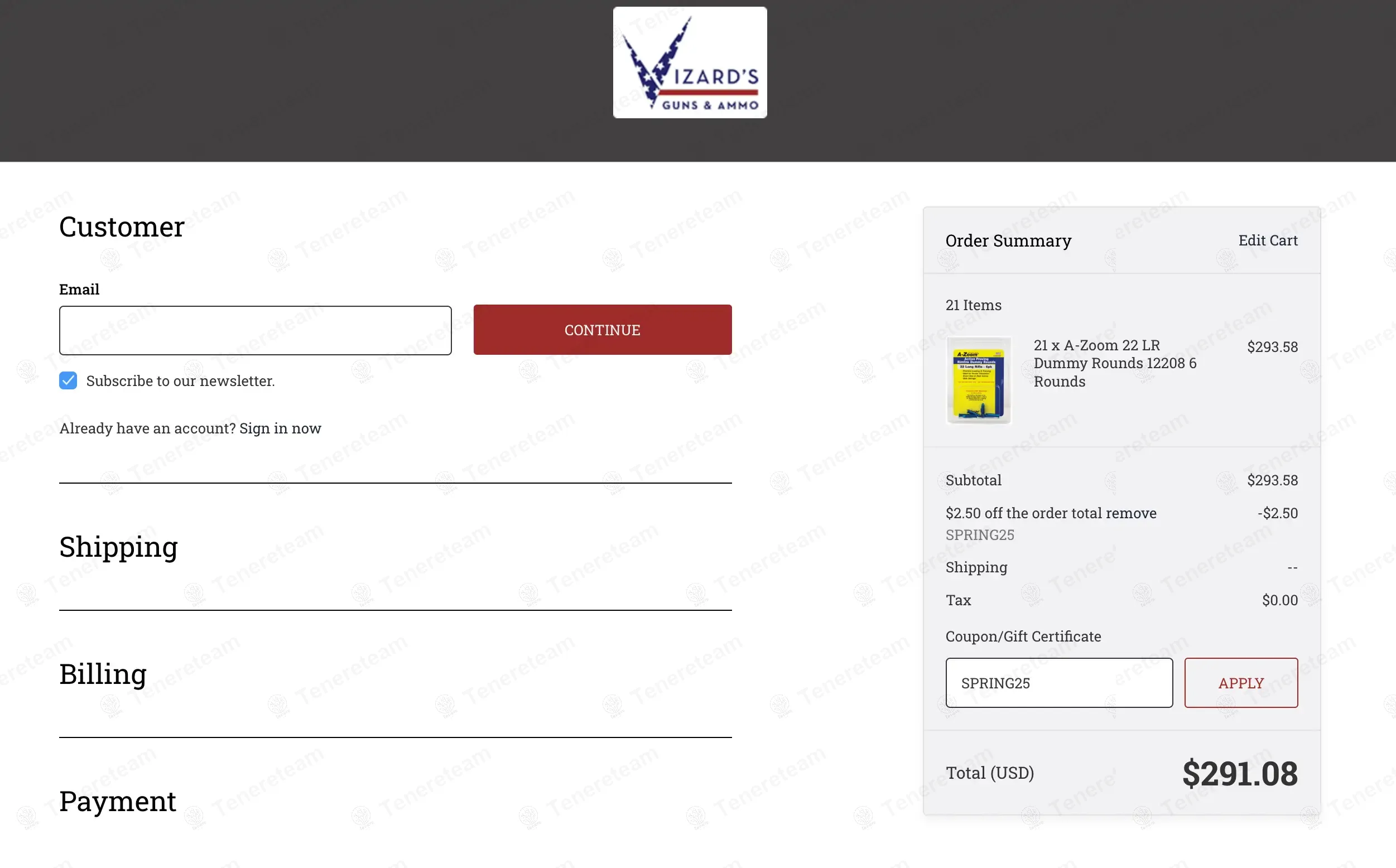 Vizards Guns & Ammo coupon code: 25% off with SPRING25. Tested and valid as 1 year ago.