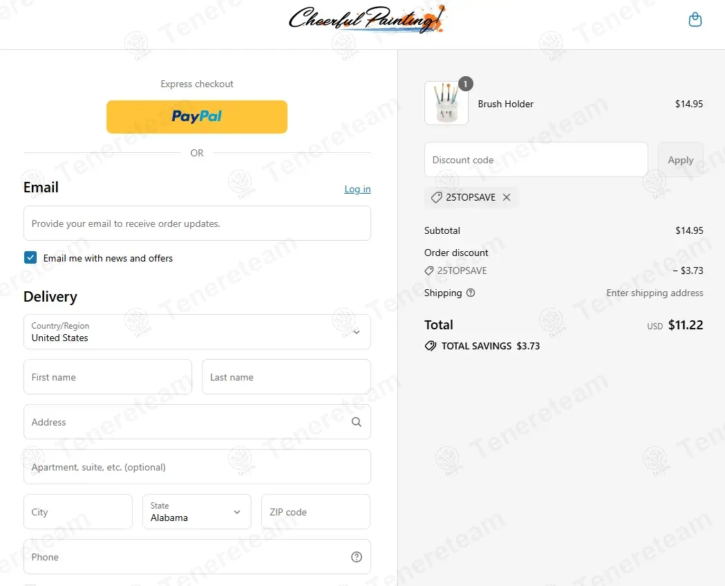 Cheerful Painting coupon code: 25% off with 25TOPSAVE. Tested and valid as 10 months ago.