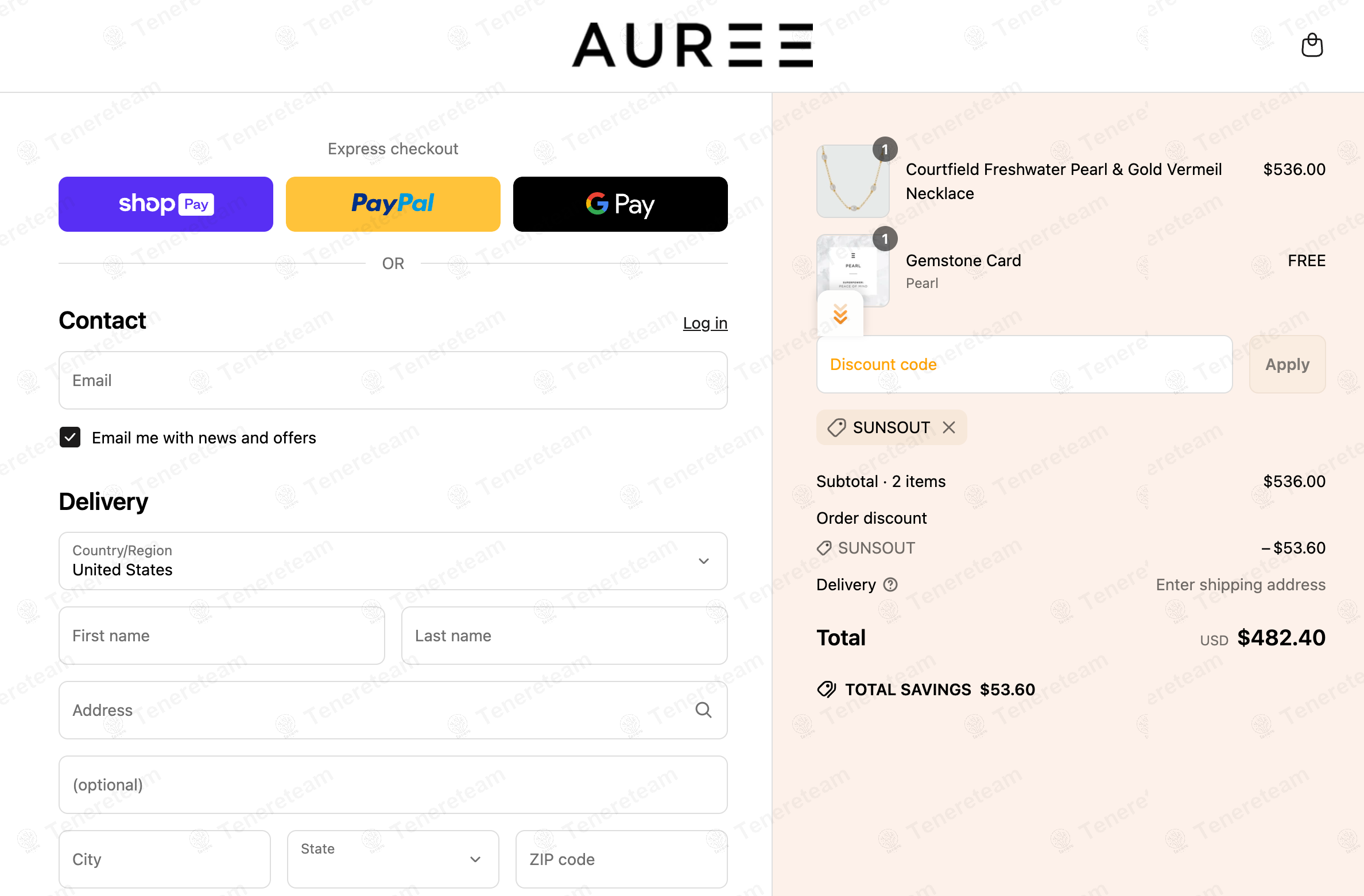 Auree Jewellery coupon code: 10% off with SUNSOUT. Tested and valid as 1 year ago.