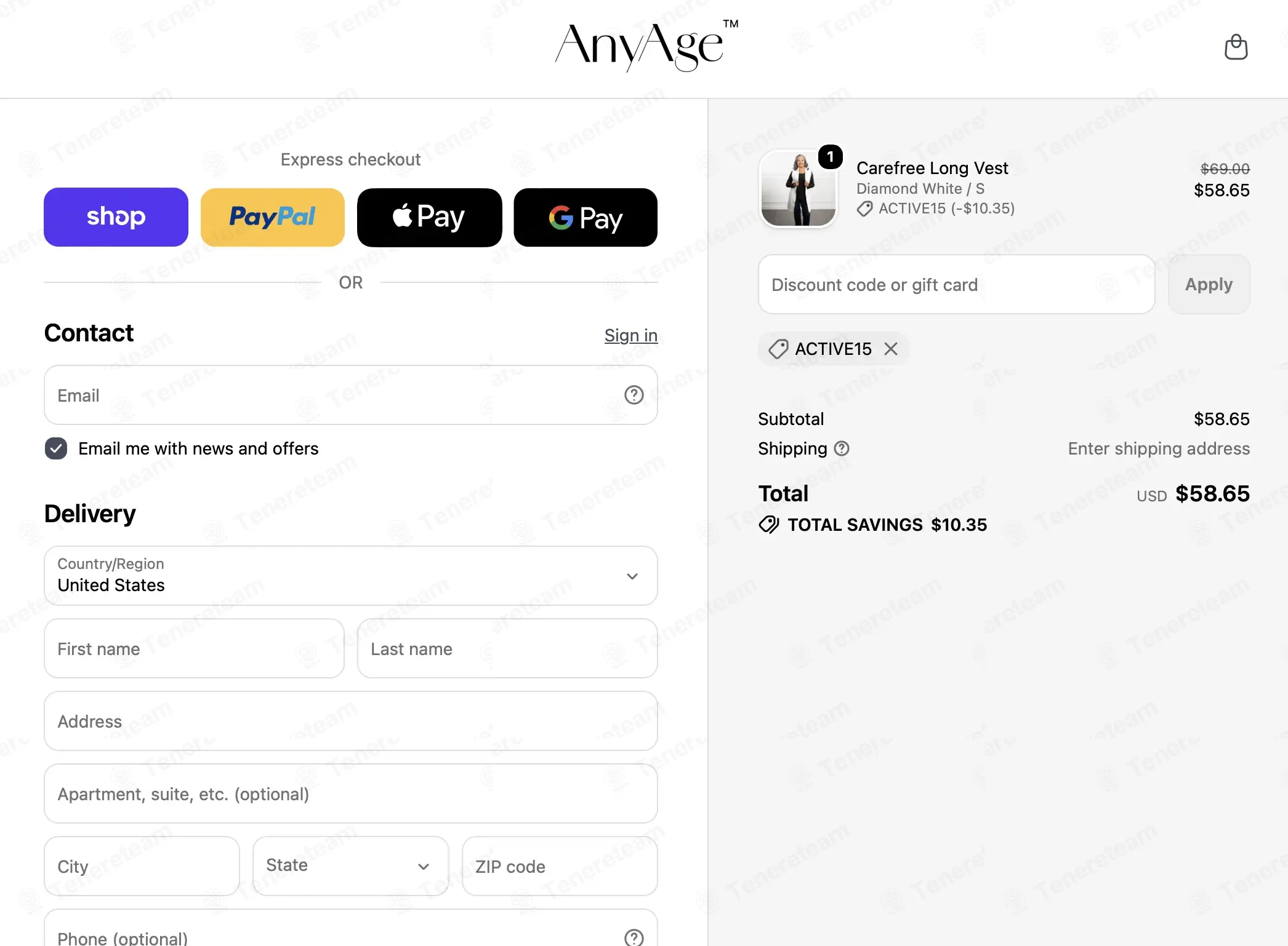 Any Age Activewear coupon code: 15% off with ACTIVE15. Tested and valid as 2 weeks ago.