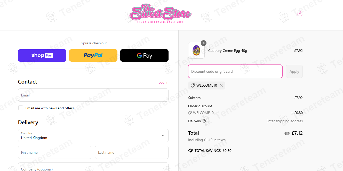 The Sweet Store coupon code: 10% off with WELCOME10. Tested and valid as 1 year ago.