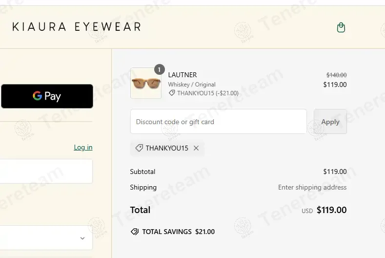 KIAURA Eyewear coupon code: 15% off with THANKYOU15. Tested and valid as 1 year ago.