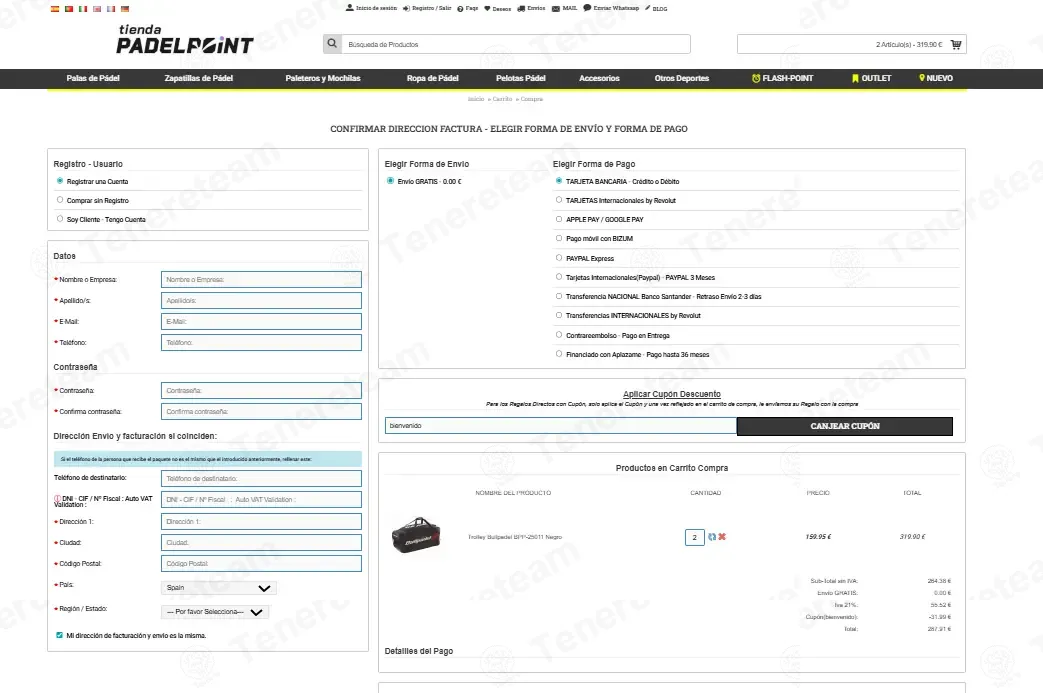 Tienda Padel Point coupon code: 15% off with bienvenido. Tested and valid as 1 week ago.