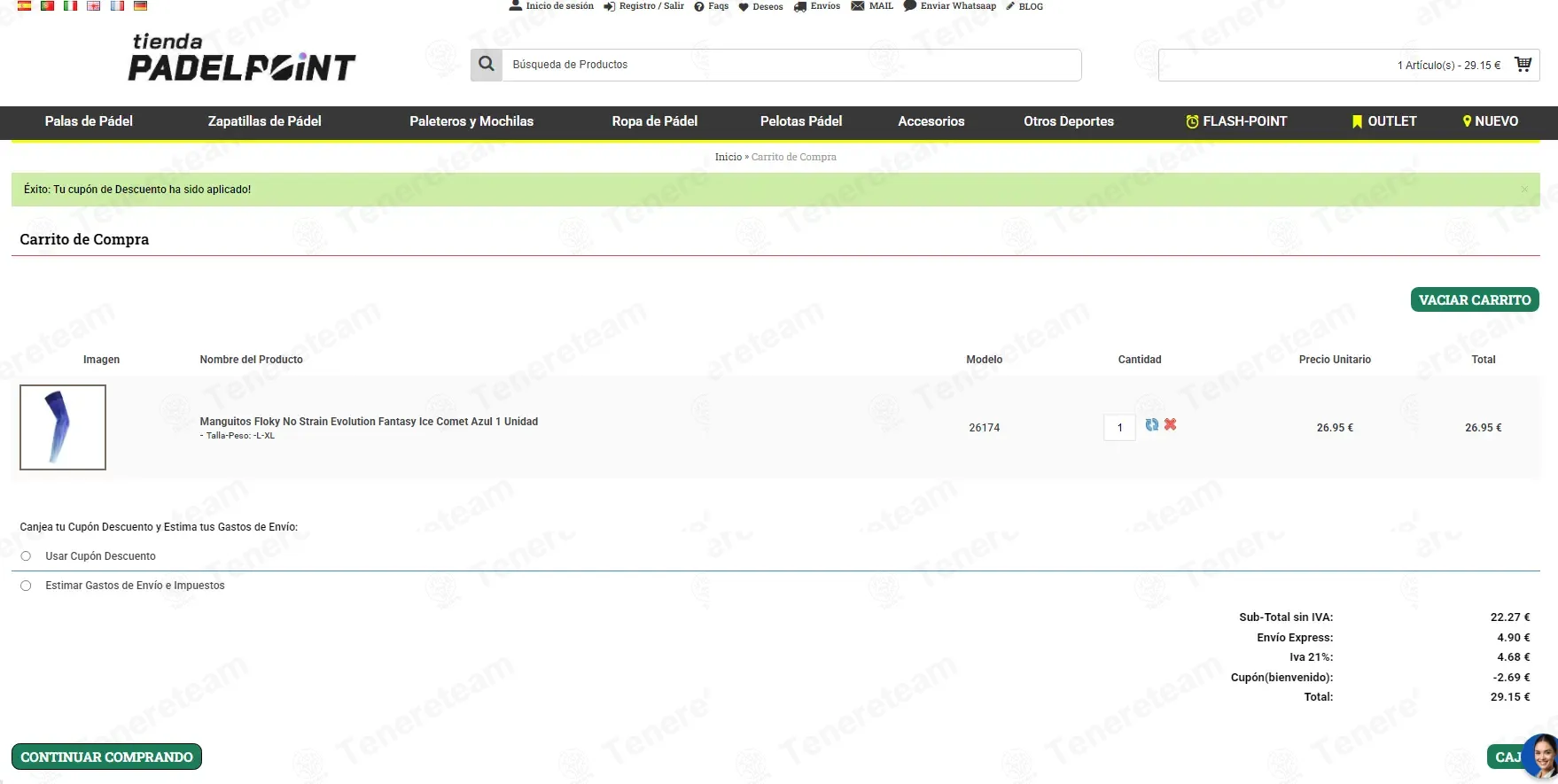 Tienda Padel Point coupon code: 15% off with bienvenido. Tested and valid as 1 week ago.