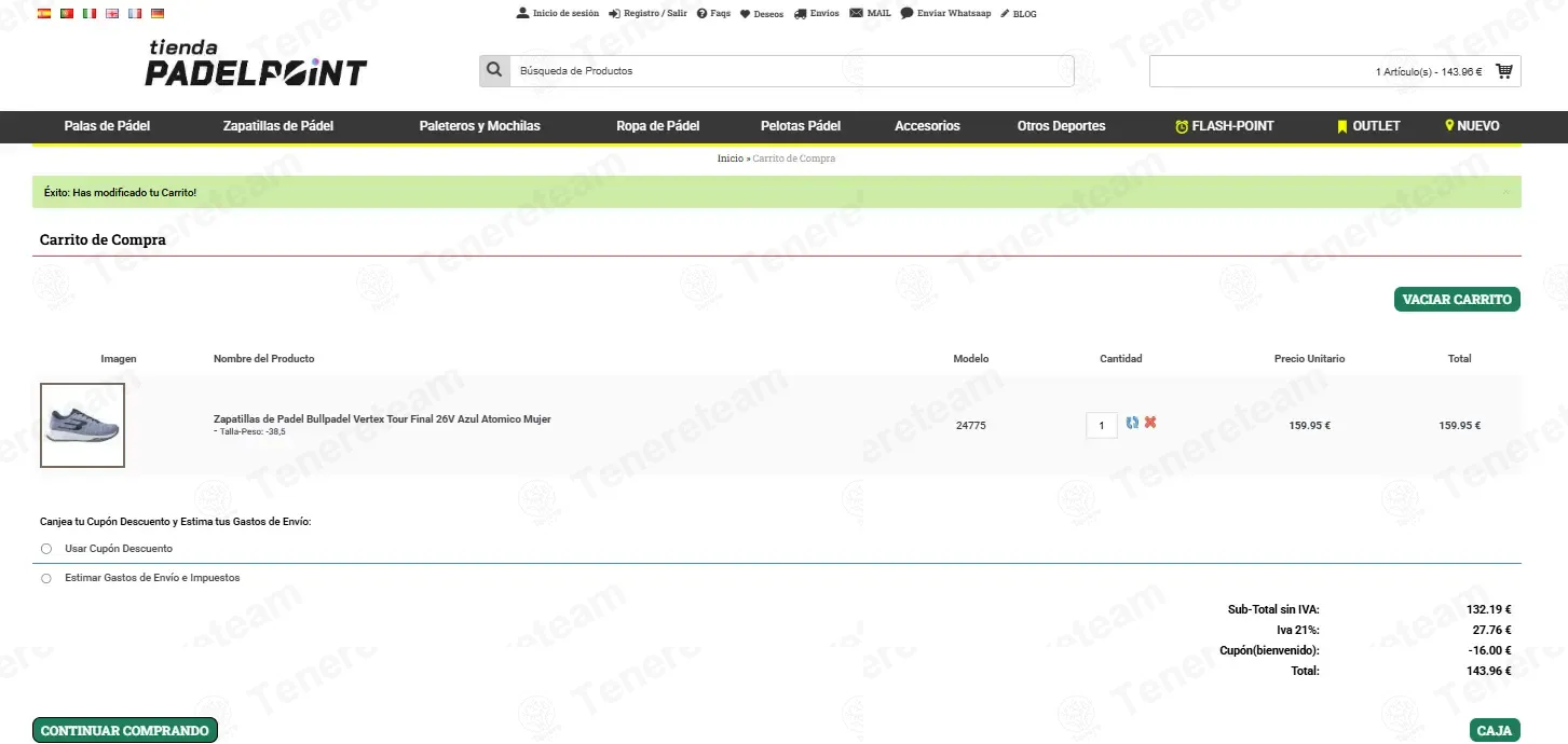 Tienda Padel Point coupon code: 15% off with bienvenido. Tested and valid as 1 week ago.