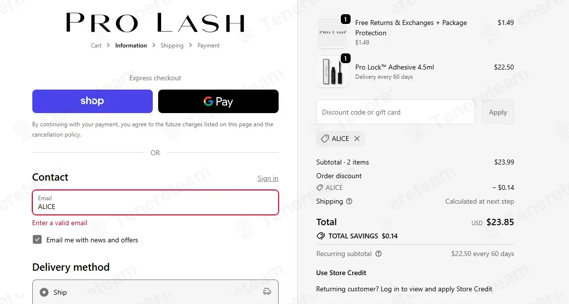 Pro Lash coupon code: 10% off with ALICE. Tested and valid as 3 months ago.