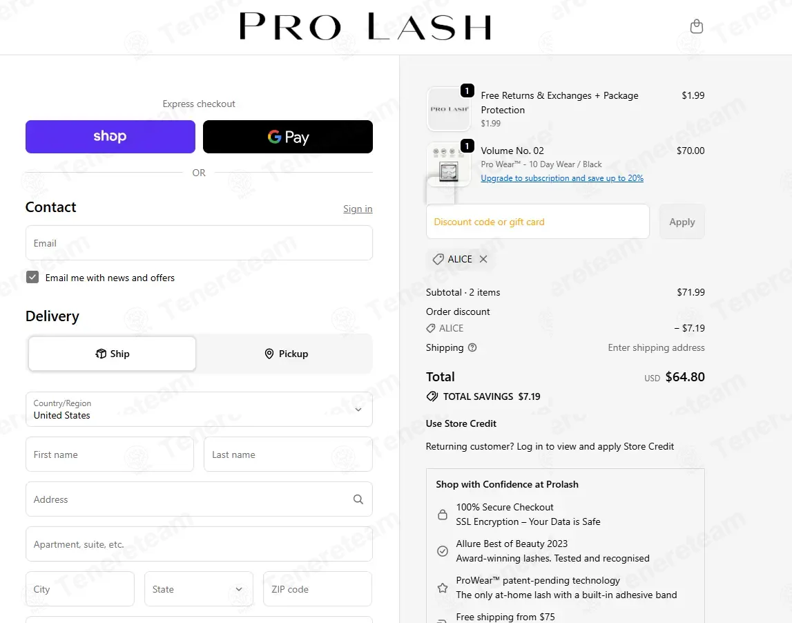 Pro Lash coupon code: 10% off with ALICE. Tested and valid as 3 months ago.
