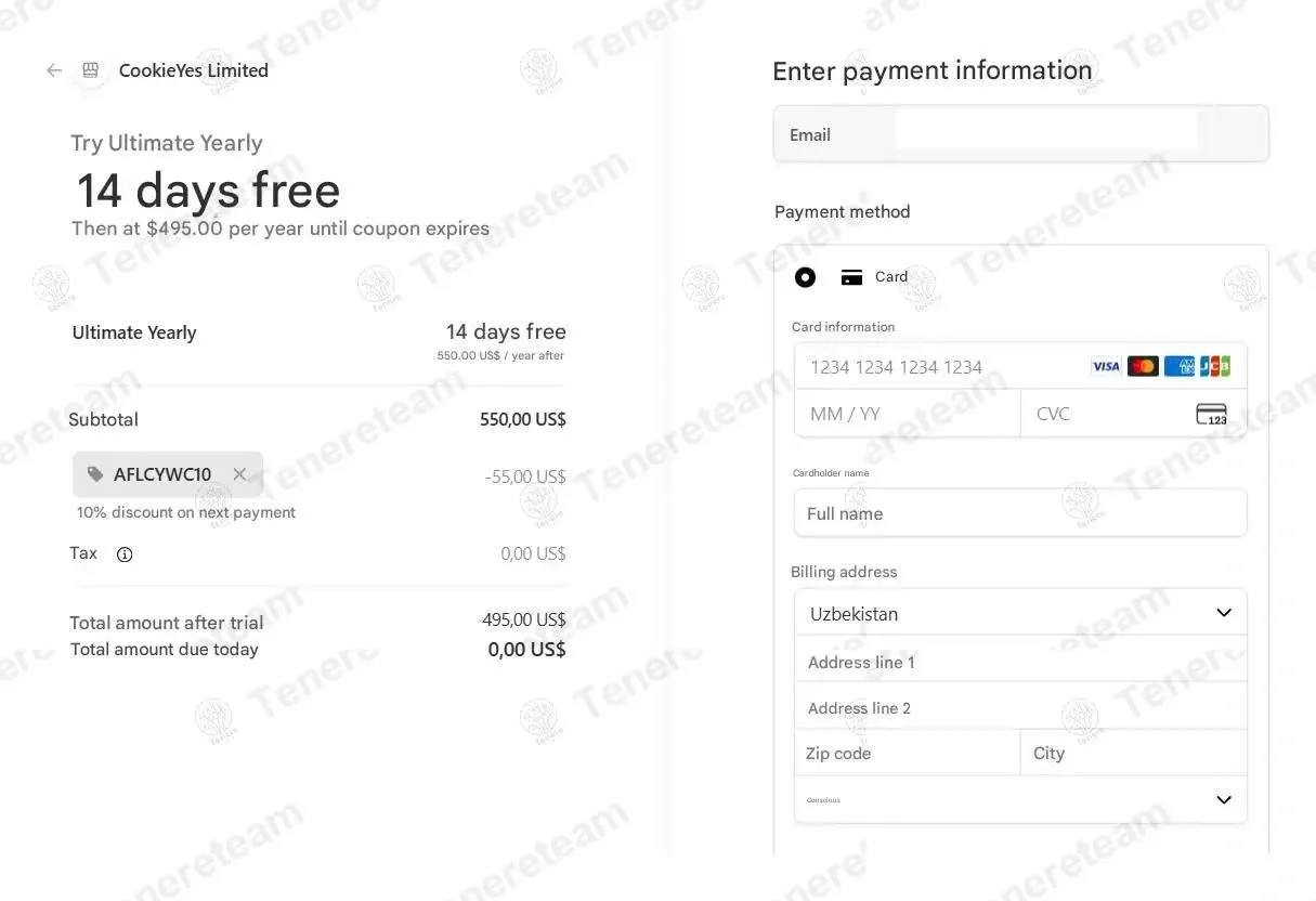 CookieYes coupon code verified as working at checkout