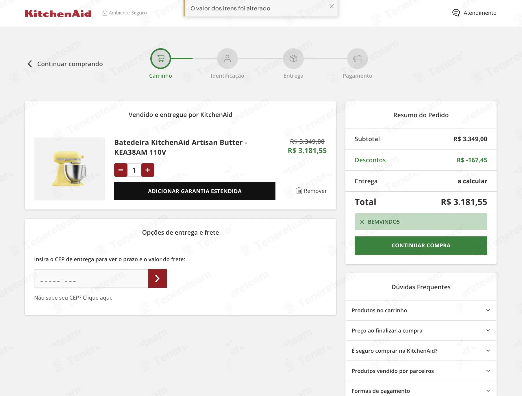 Kitchenaid BR coupon code: 5% off with BEMVINDO5. Tested and valid as 1 month ago.
