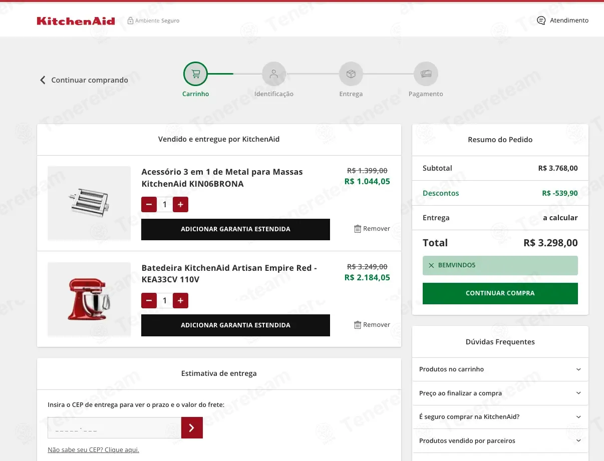 Kitchenaid BR coupon code: 5% off with BEMVINDO5. Tested and valid as 1 month ago.