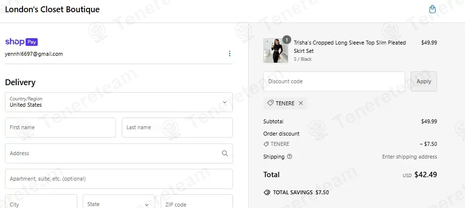 Londons Closet Boutique coupon code: 15% off with TENERE. Tested and valid as 1 year ago.