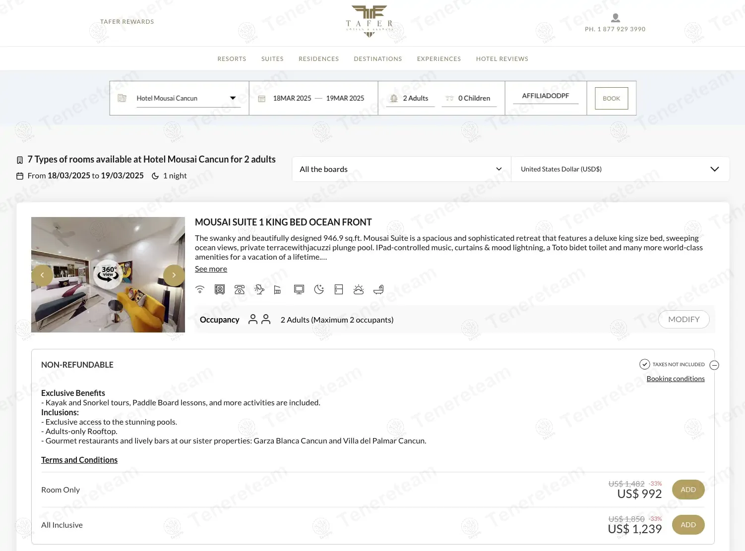 TAFER Hotels & Resorts coupon code: 33% off with AFFILIADODPF. Tested and valid as 7 months ago.