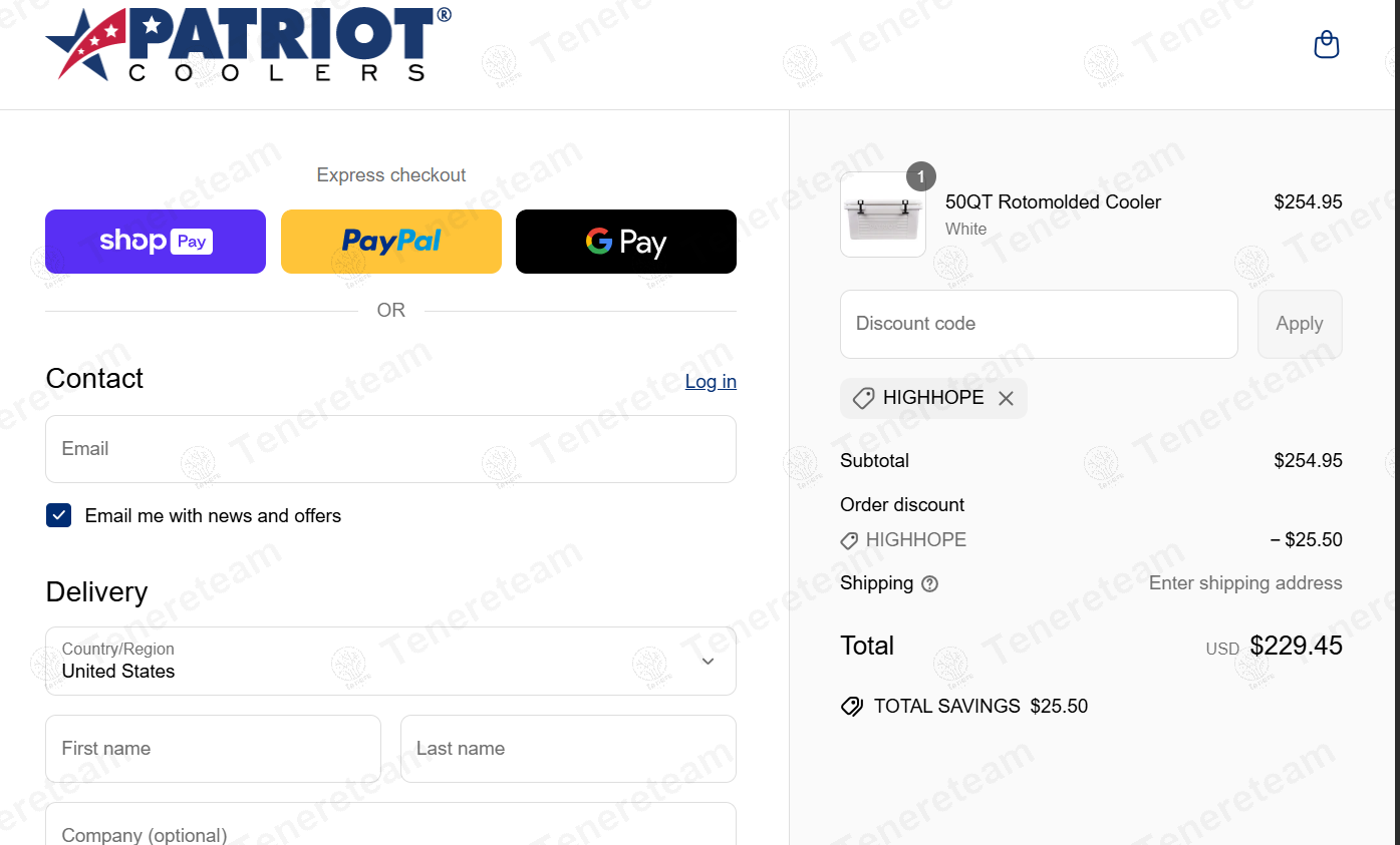Patriot Coolers coupon code: 10% off with HIGHHOPE. Tested and valid as 1 year ago.