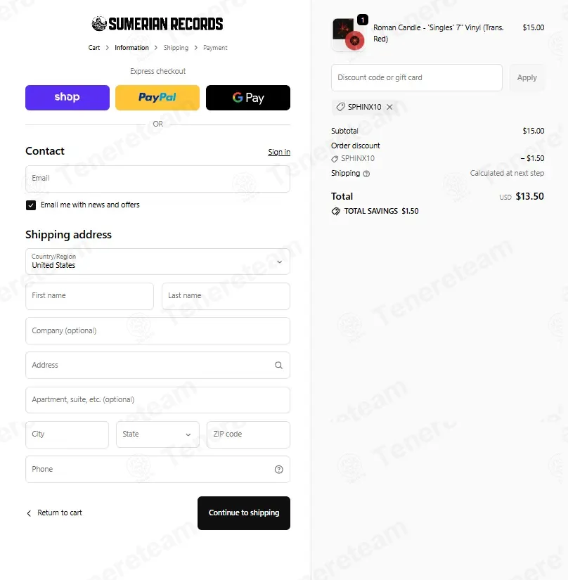 Sumerian Merch coupon code: 10% off with SPHINX10. Tested and valid as 3 months ago.