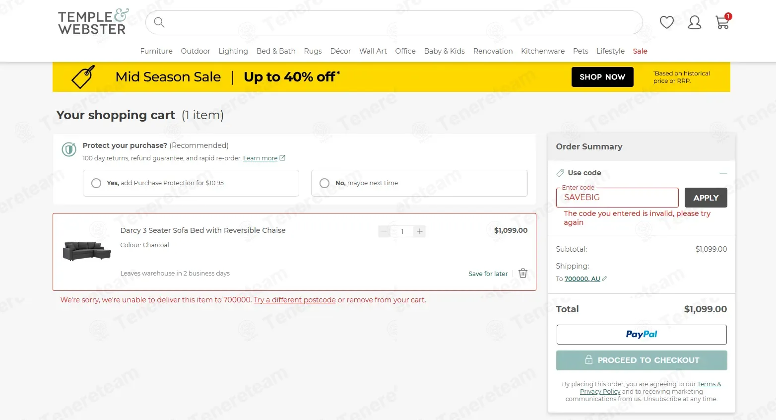 Temple And Webster AU coupon code: 15% off with SAVEBIG. Tested and valid as 3 months ago.