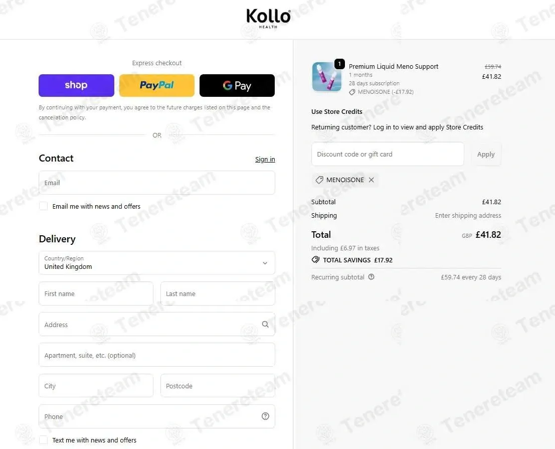 Kollo Health coupon code: 30% off with MENOISONE. Tested and valid as 1 week ago.