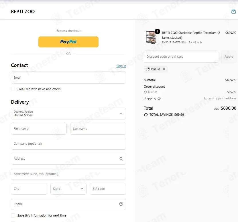 Repti Zoo Store coupon code: 10% off with DRHM. Tested and valid as 5 months ago.