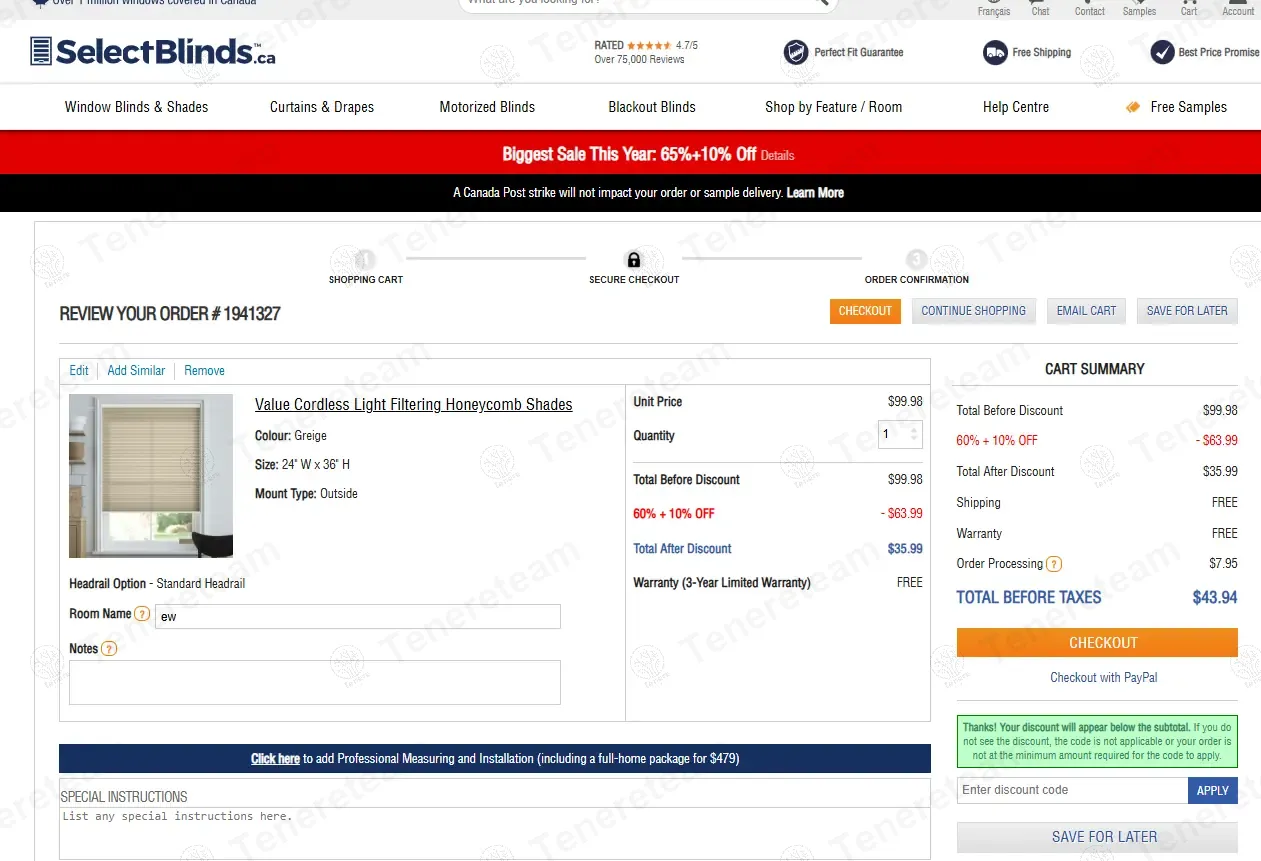 Select Blinds CA coupon code: €50 off with SU7GTLA24AEAC74F. Tested and valid as 1 year ago.