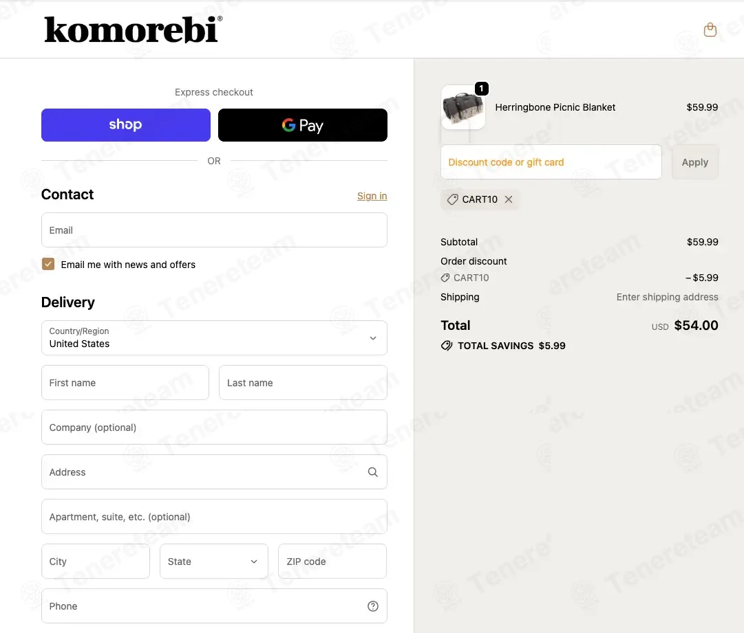 The Komorebi Collection coupon code: 10% off with CART10. Tested and valid as 1 month ago.