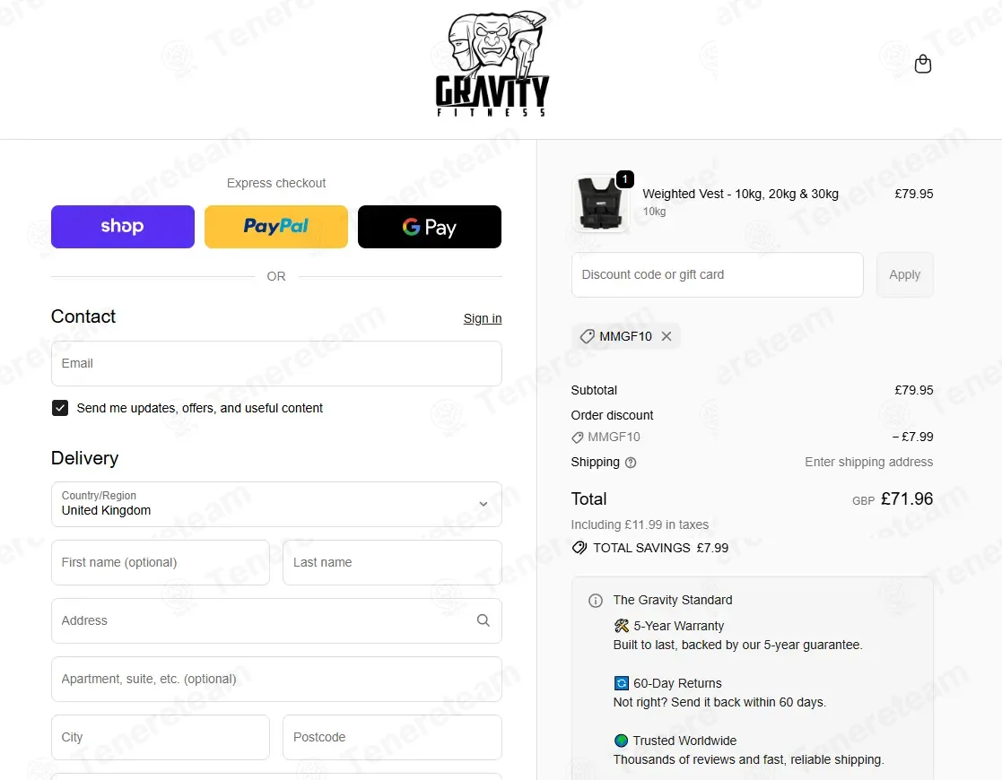 Gravity Fitness coupon code: 10% off with MMGF10. Tested and valid as 2 weeks ago.