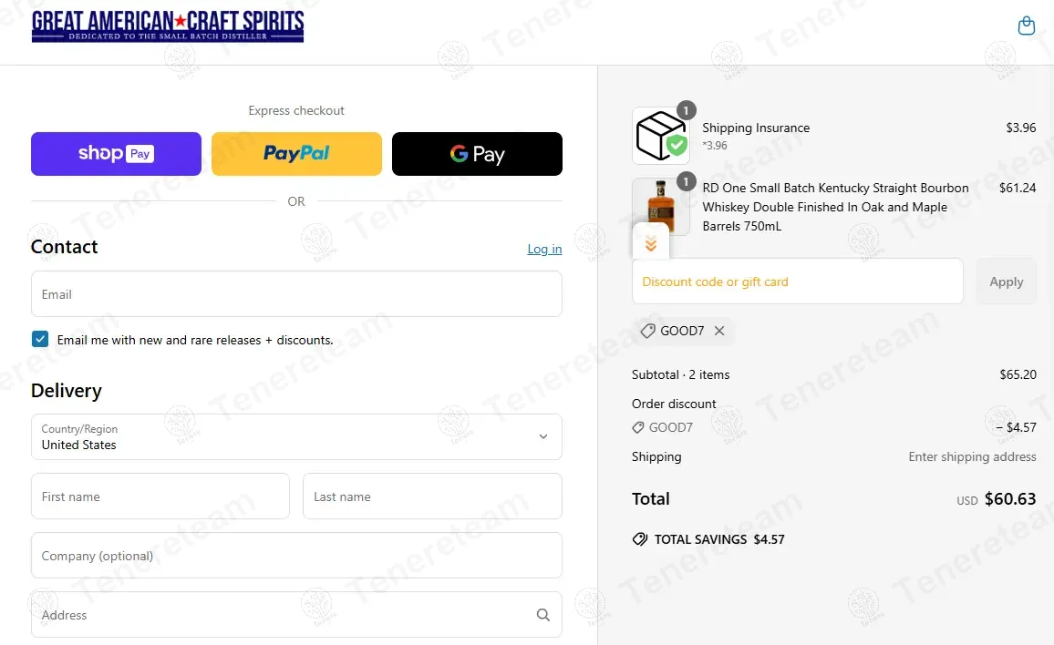 Great American Craft Spirits coupon code: 7% off with GOOD7. Tested and valid as 8 months ago.