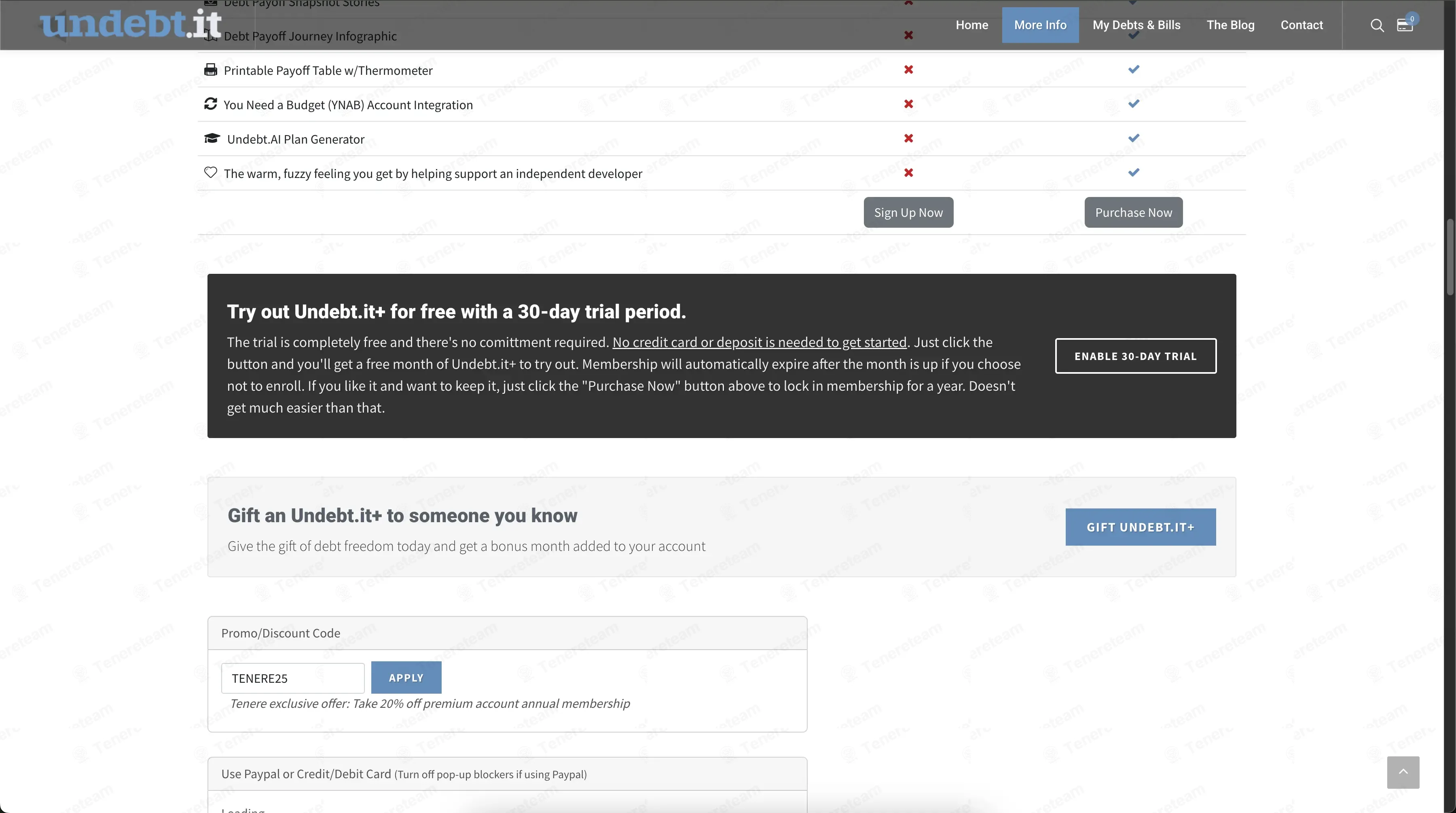 Undebt.it coupon code: 20% off with TENERE25. Tested and valid as 4 weeks ago.