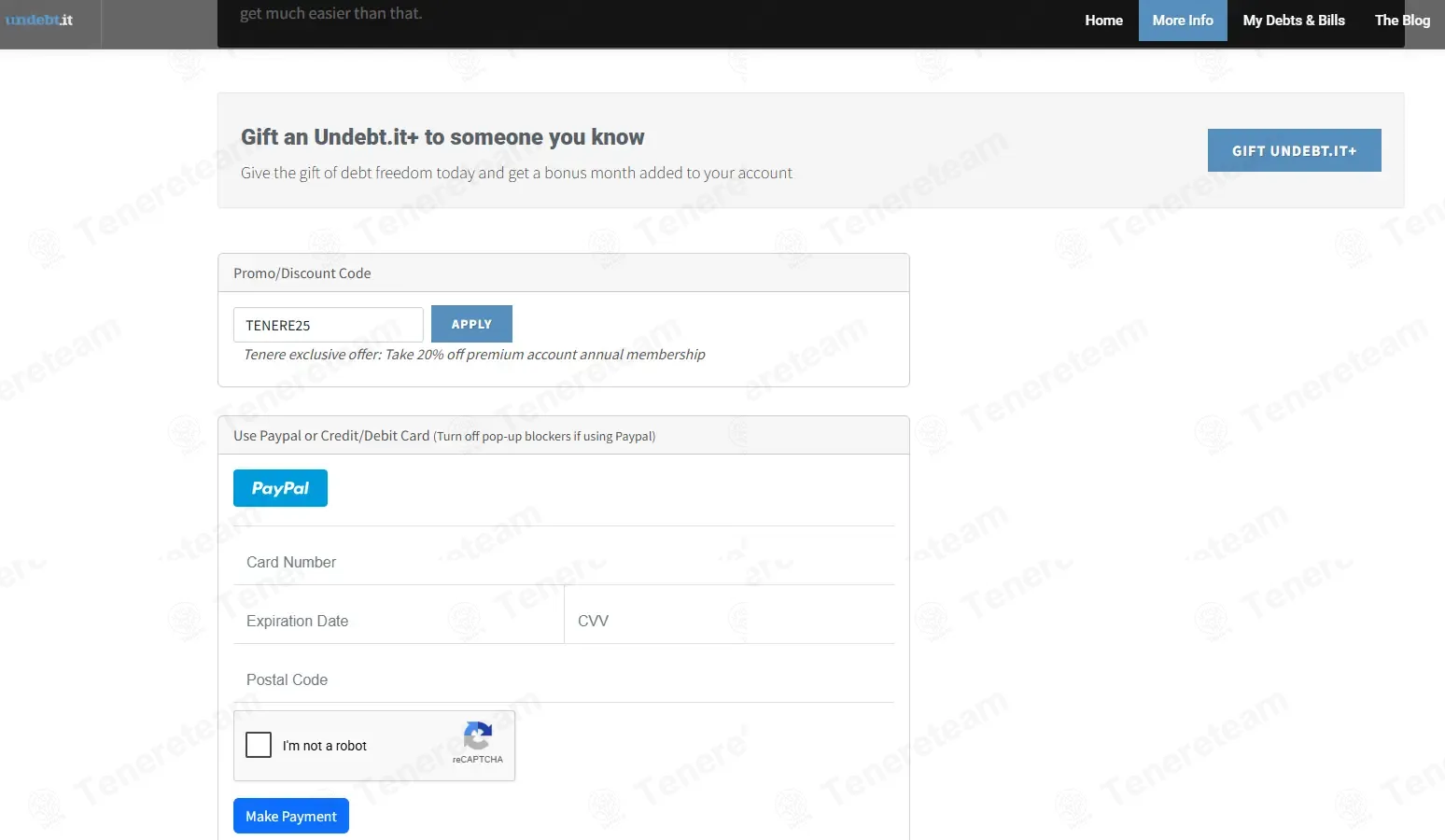 Undebt.it coupon code: 20% off with TENERE25. Tested and valid as 4 weeks ago.
