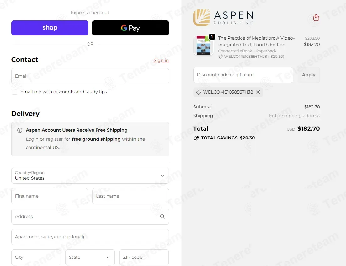 Aspen Publishers coupon code: 10% off with WELCOME103856THJ8. Tested and valid as 7 months ago.