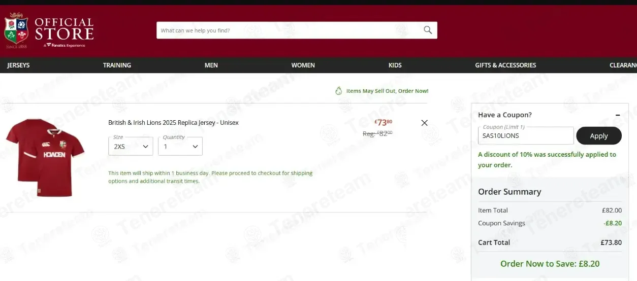 Lions Rugby Online Store coupon code: 10% off with SAS10LIONS. Tested and valid as 2 months ago.