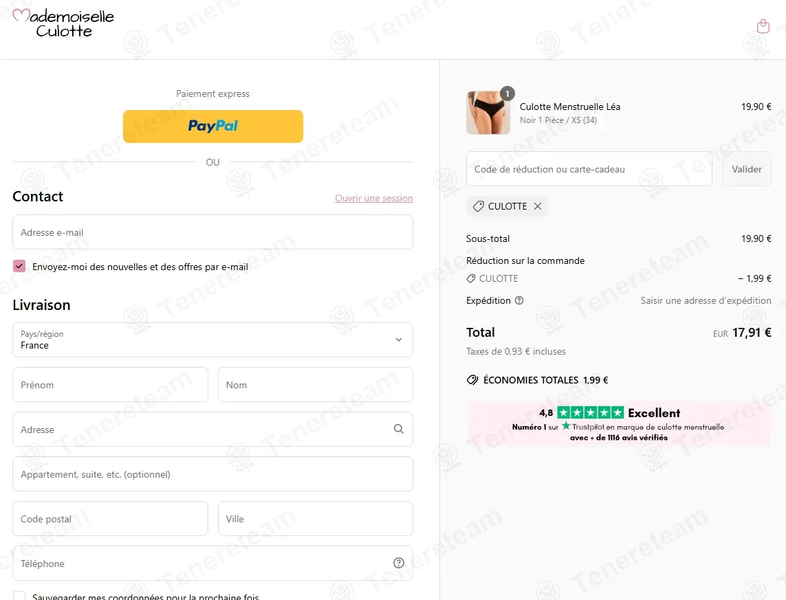 Mademoiselle Culotte coupon code: 10% off with CULOTTE. Tested and valid as 1 year ago.