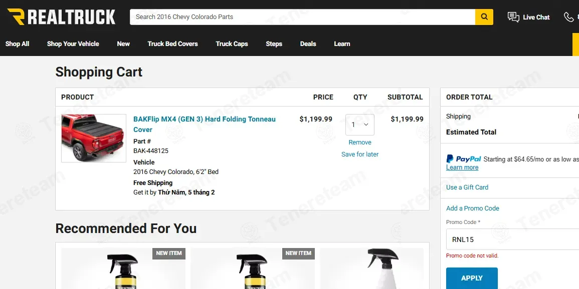 RealTruck coupon code: 15 off with RNL15. Tested and valid as 4 months ago.