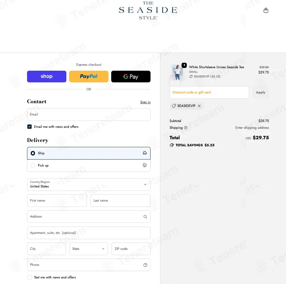 The Seaside Style coupon code: 15% off with SEASIDEVIP. Tested and valid as 8 months ago.