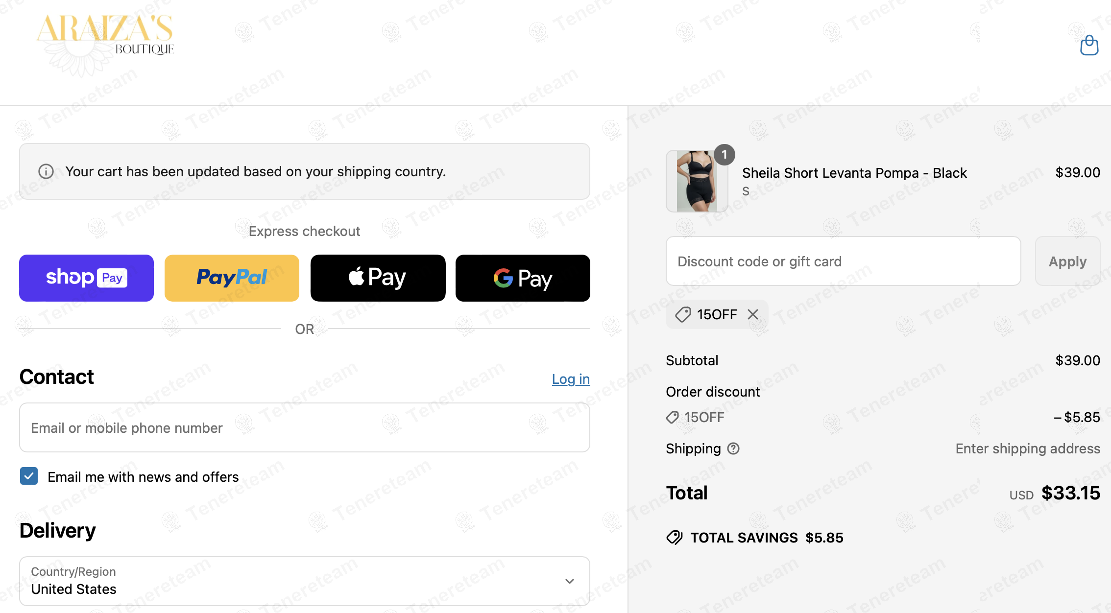 Araiza's Boutique coupon code: 15% off with 15OFF. Tested and valid as 1 year ago.