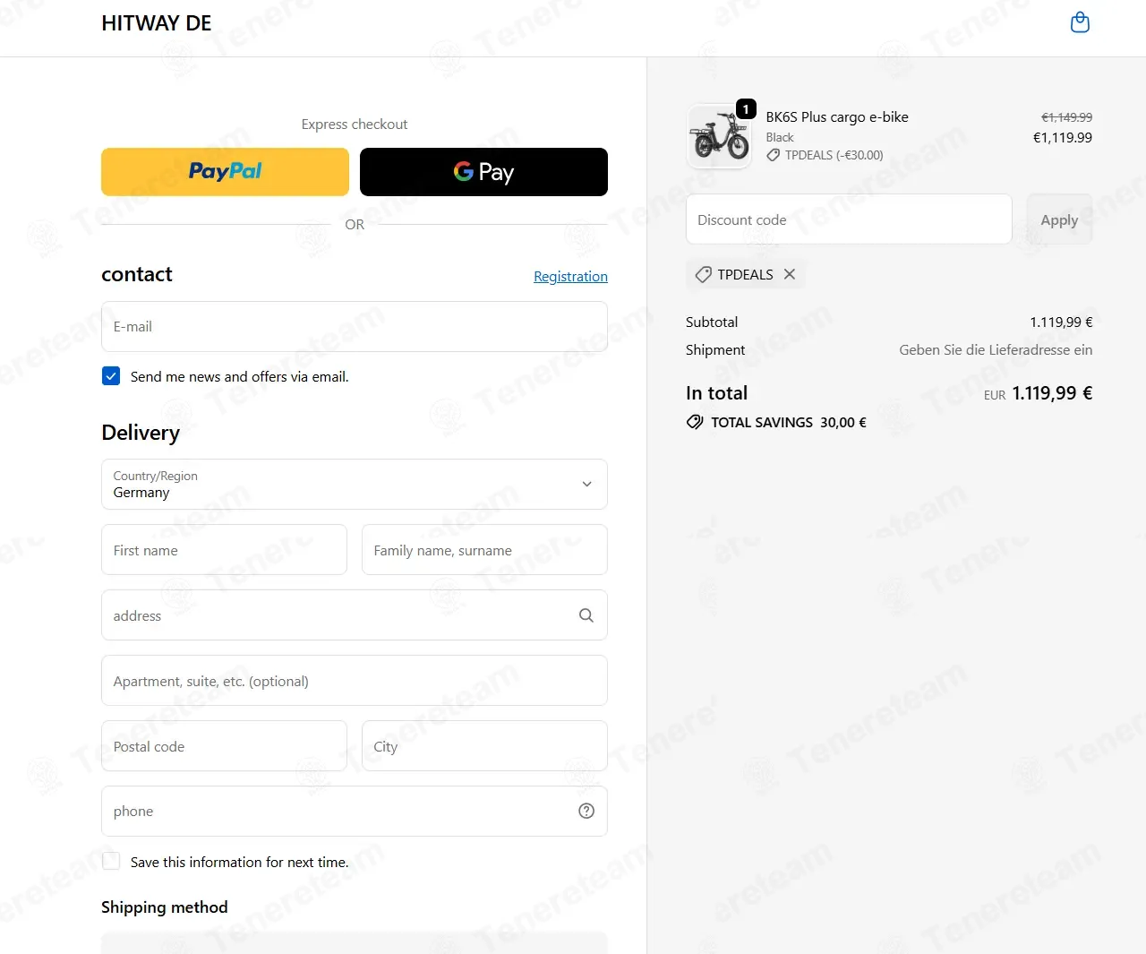 Hitway DE coupon code: $30 off with TPDEALS. Tested and valid as 2 weeks ago.