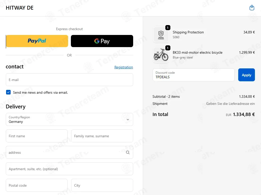 Hitway DE coupon code: $30 off with TPDEALS. Tested and valid as 2 weeks ago.
