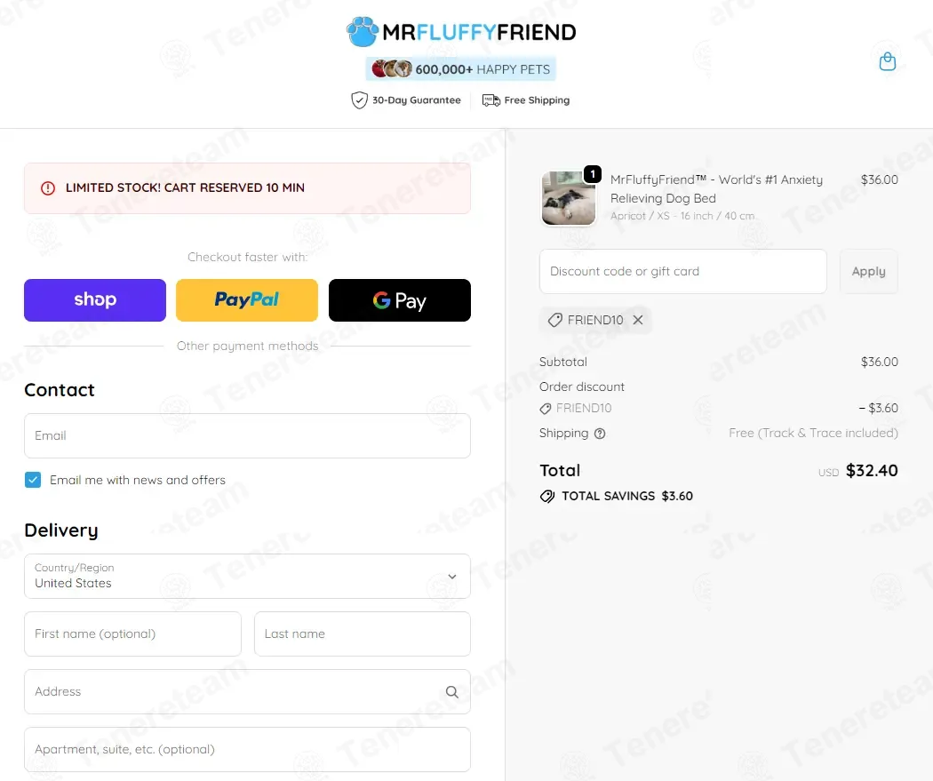 MrFluffyFriend coupon code: 10% off with FRIEND10. Tested and valid as 2 months ago.
