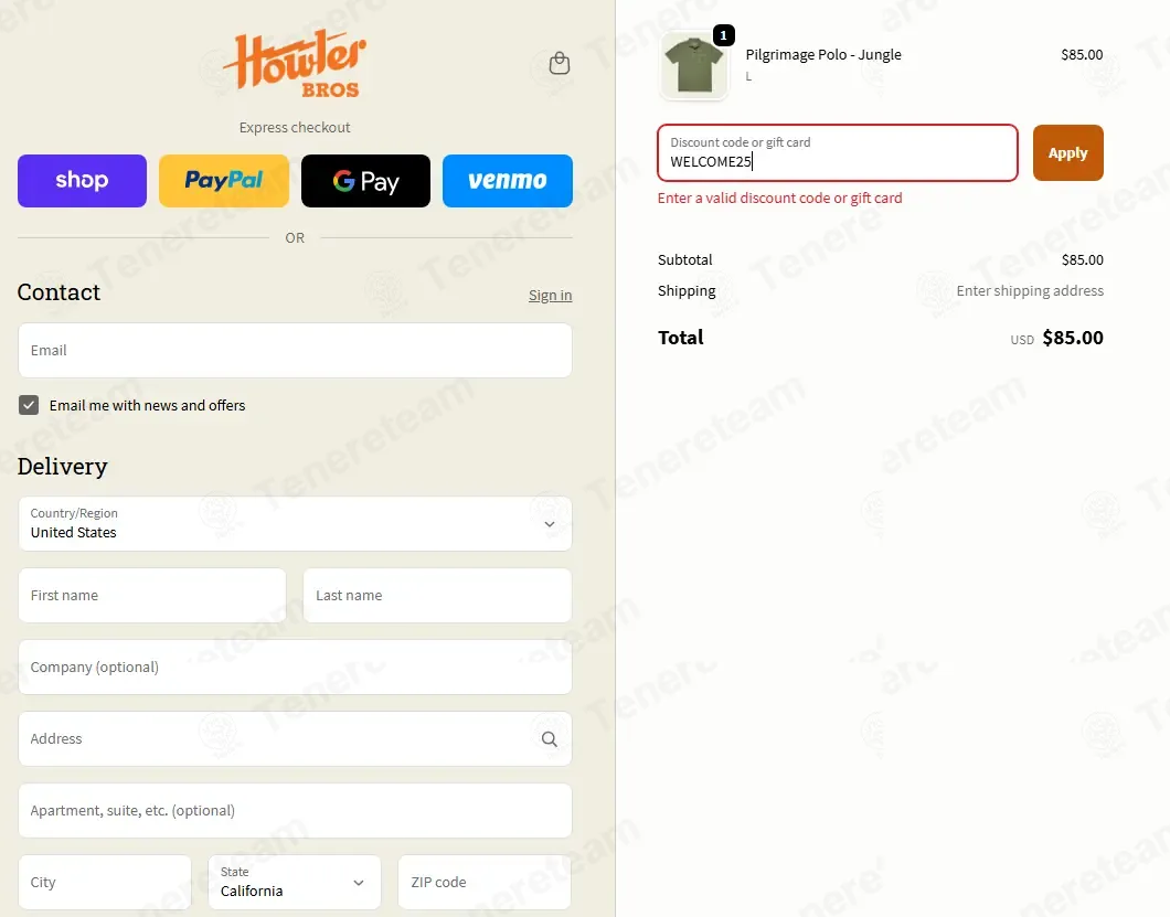 Howler Brothers coupon code: 15% off with WELCOME25. Tested and valid as 2 months ago.
