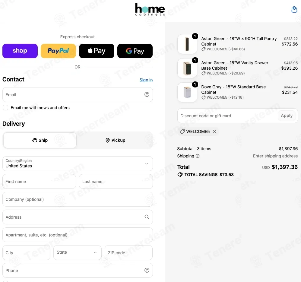 Home Cabinets coupon code verified as working at checkout